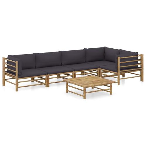 vidaXL 6-delige Loungeset met donkergrijze kussens bamboe, Tuin en Terras, Tuinsets en Loungesets, Loungeset, Nieuw, Hout, Verzenden