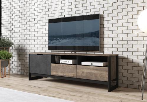 TV-Meubel Acasia - Grijs - Eiken - 161x40x53 - TV kast, Huis en Inrichting, Kasten | Televisiemeubels, 150 tot 200 cm, 25 tot 50 cm