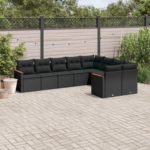 vidaXL 9-delige Loungeset met kussens poly rattan zwart, Tuin en Terras, Tuinsets en Loungesets, Loungeset, Nieuw, Rotan, Verzenden