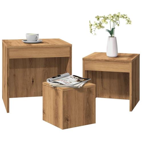 vidaXL 3-delige Tafeltjesset bewerkt hout artisanaal, Huis en Inrichting, Tafels | Bijzettafels, Nieuw, Verzenden