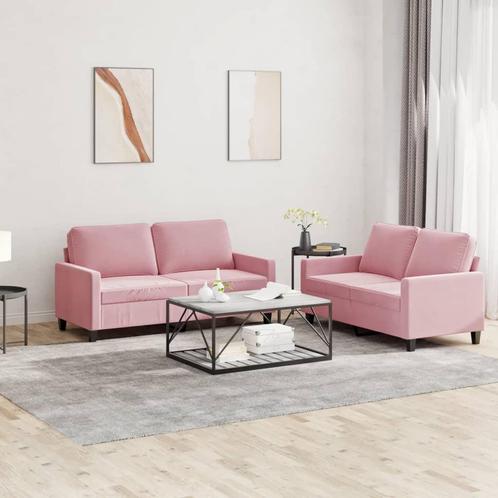 vidaXL 2-delige Loungeset met kussens fluweel roze, Huis en Inrichting, Banken | Bankstellen, Nieuw, Stof, Vierpersoons of meer
