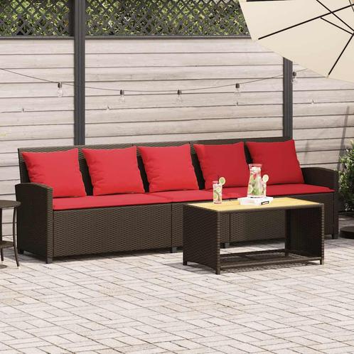vidaXL Tuinbank 5-zits met kussens poly rattan bruin, Tuin en Terras, Tuinsets en Loungesets, Nieuw, 5 zitplaatsen, Rotan, Verzenden