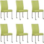 Set van 6 Felgroene leren moderne eetkamerstoelen - poot ron, Nieuw, Vijf, Zes of meer stoelen, Modern, Leer