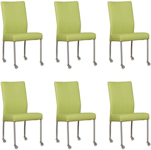 Set van 6 Felgroene leren moderne eetkamerstoelen - poot ron, Huis en Inrichting, Stoelen, Vijf, Zes of meer stoelen, Overige kleuren