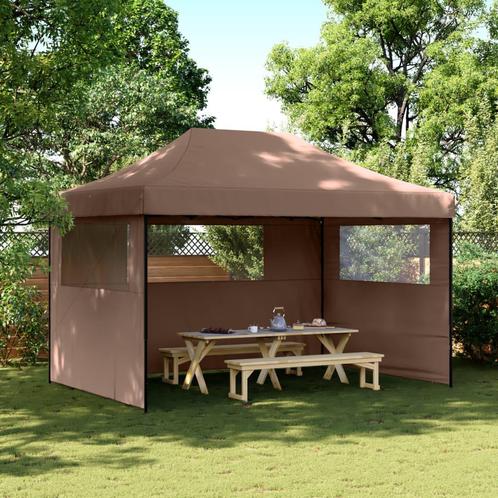 vidaXL Partytent inklapbaar pop-up met 3 zijwanden bruin, Tuin en Terras, Partytenten, Partytent, Nieuw, Verzenden