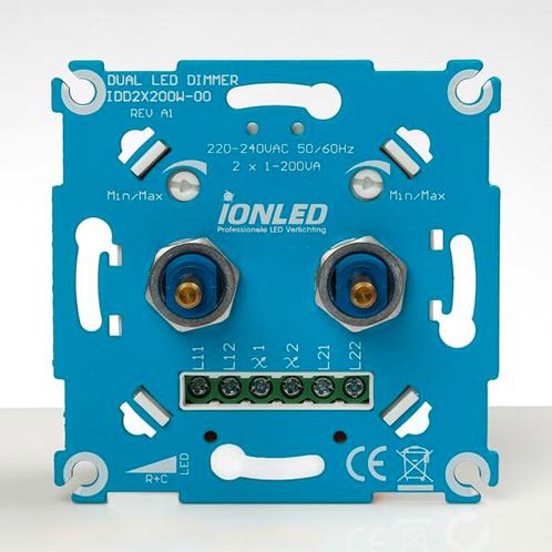 DUO Universele LED dimmer 2x 200W, Doe-het-zelf en Verbouw, Elektra en Kabels, Schakelaar, Nieuw, Ophalen of Verzenden