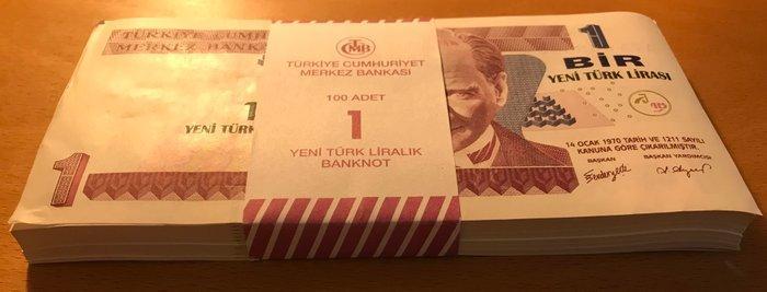 Turkije. - 100 x 1 Lira 2005 - Pick 216 - original bundle, Postzegels en Munten, Bankbiljetten | Europa | Niet-Eurobiljetten