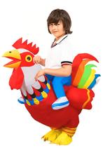 KIMU® Opblaas Kostuum Kinderen Zittend op Kip Rood Regenboog, Kinderen en Baby's, Carnavalskleding en Verkleedspullen, Ophalen of Verzenden