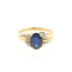 Gouden ring met saffier en diamant | 0,06 ct., Sieraden, Tassen en Uiterlijk, Ringen, Gebruikt, Overige kleuren, Ophalen of Verzenden