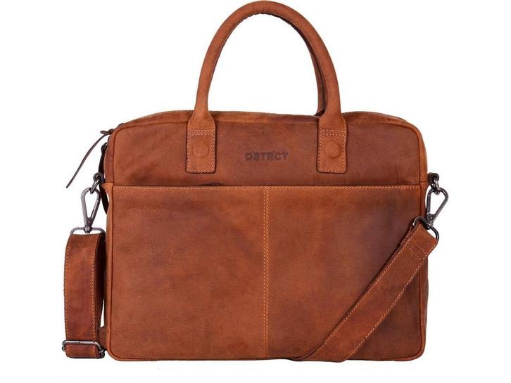 DSTRCT Wall Street - Leren Laptoptas - 15,4 inch - Cognac, Computers en Software, Laptoptassen, Zo goed als nieuw, Verzenden