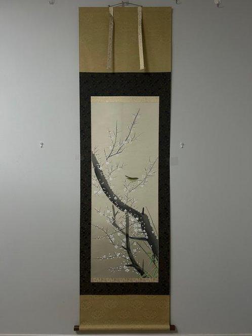 Prachtig bloem- en vogel schilderij van pruimbloesem en, Antiek en Kunst, Antiek | Overige Antiek