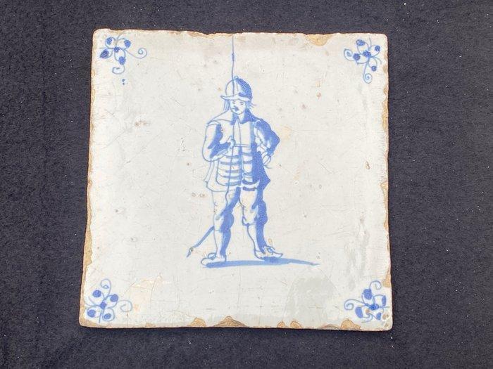 Tegel - 4 antieke Delfsblauwe tegels met afbeelding van een, Antiek en Kunst, Antiek | Glas en Kristal