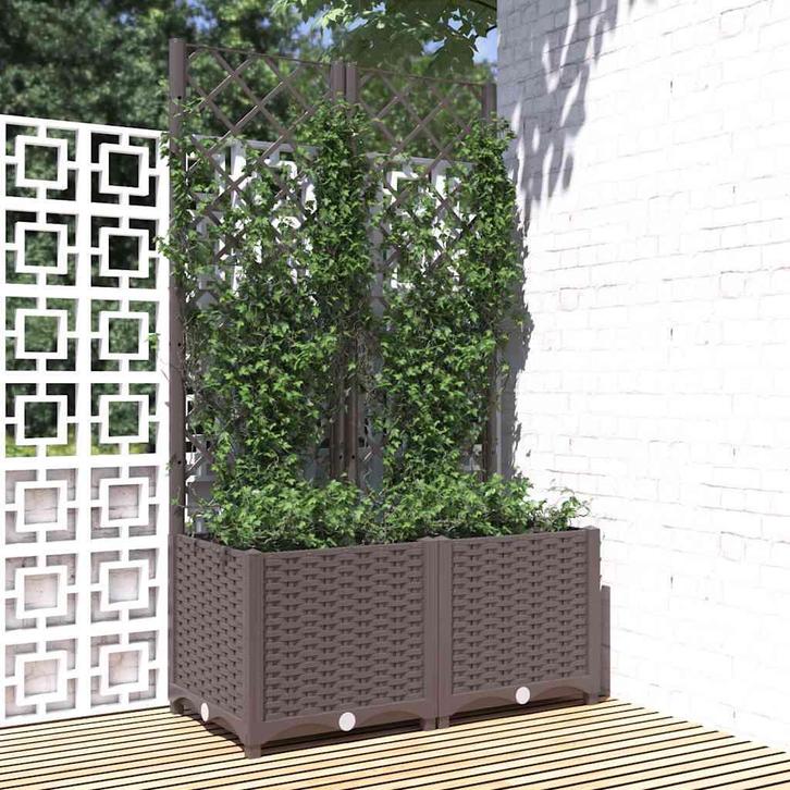 vidaXL Plantenbak met latwerk 80x40x136 cm polypropeen bruin, Tuin en Terras, Bloembakken en Plantenbakken, 60 tot 100 cm, Nieuw