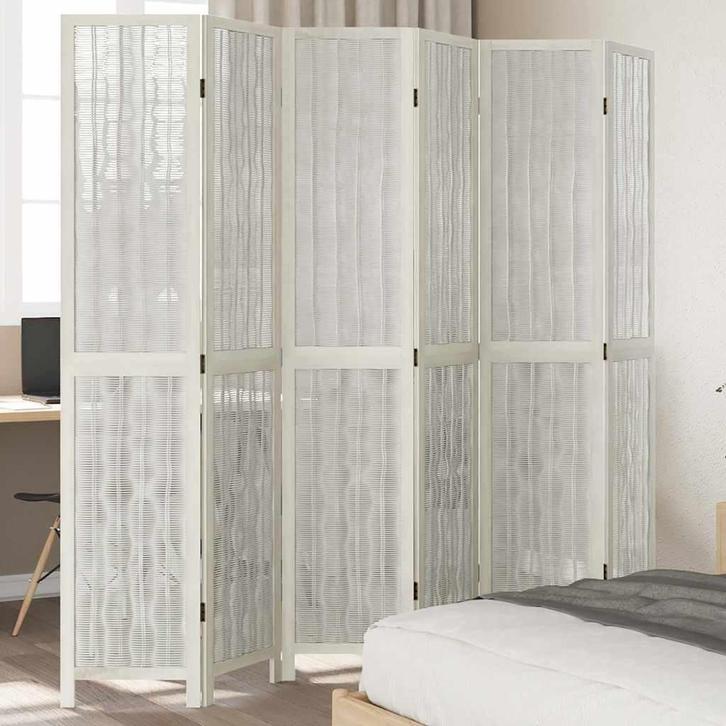 vidaXL Kamerscherm met 6 panelen massief paulowniahout wit, Huis en Inrichting, Woonaccessoires | Kamerschermen, Nieuw, Verzenden