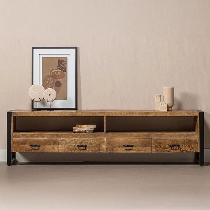 Tv-meubel Mangohout Britt 220 cm, Huis en Inrichting, Kasten | Televisiemeubels, 25 tot 50 cm, Nieuw, Overige houtsoorten, Minder dan 100 cm