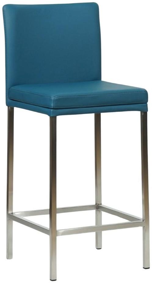Blauwe leren moderne barkruk - poot vierkant rvs - Toledo Le, Huis en Inrichting, Barkrukken, 90 cm of meer, Met voetsteun, 1 kruk