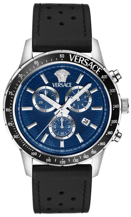 Versace VEZCA0124 Sport Chrono herenhorloge 44 mm, Sieraden, Tassen en Uiterlijk, Horloges | Heren, Leer, Nieuw, Staal, Overige merken