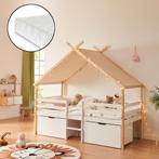 Kinderbed Surnadal huisbed met matras en lades hout wit natu, Verzenden, Nieuw