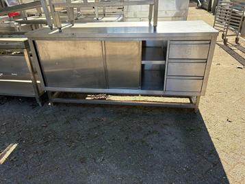 RVS werktafel met lades en schuifdeuren  B200x70x100 beschikbaar voor biedingen