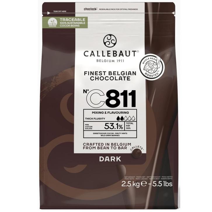 Callebaut Chocolade Callets Puur (C811) 2,5kg, Hobby en Vrije tijd, Taarten en Cupcakes maken, Nieuw, Verzenden