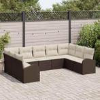 vidaXL Bankstel met kussen 9 pcs Bruin Poly Rattan, Verzenden, Nieuw, Rotan