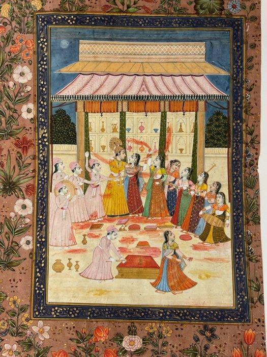 Radha en Krishna vieren Holi - India - Mogoelrijk, Antiek en Kunst, Kunst | Niet-Westerse kunst
