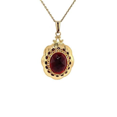 Gouden granaat  hanger 14 krt, Sieraden, Tassen en Uiterlijk, Kettinghangers, Rood, Zo goed als nieuw, Goud, Verzenden