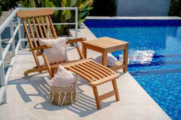 Teak Deckchair met Afneembare Voetenbankje |Tuin Ligstoel | beschikbaar voor biedingen