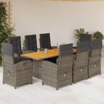 vidaXL 9-delige Tuinset met kussens poly rattan grijs, Nieuw, 8 zitplaatsen, Tuinset, Verzenden
