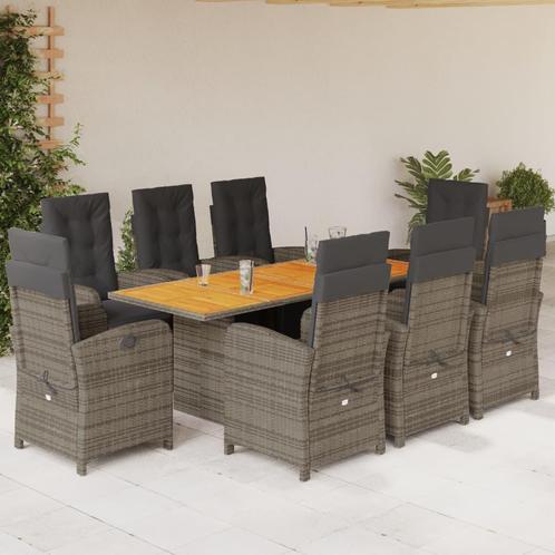 vidaXL 9-delige Tuinset met kussens poly rattan grijs, Tuin en Terras, Tuinsets en Loungesets, Tuinset, Nieuw, 8 zitplaatsen, Rotan