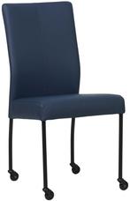 Blauwe leren moderne eetkamerstoel - poot rond zwart met wie, Huis en Inrichting, Stoelen, Overige kleuren, Nieuw, Leer, Ophalen of Verzenden