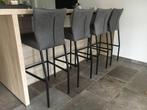 Set van 4 leren barstoelen - grijs leer - Echt leer, Modern,, Huis en Inrichting, Stoelen, Overige kleuren, Nieuw, Leer, Ophalen of Verzenden