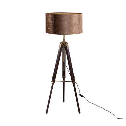 Vloerlamp messing tripod met velours kap krokodil 50cm -, Huis en Inrichting, Lampen | Vloerlampen, Nieuw, Overige materialen