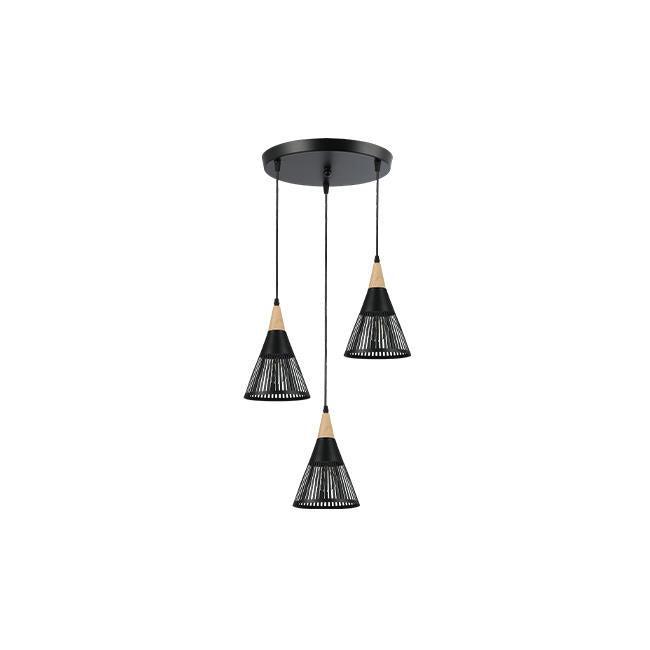 Hanglamp | Celestia | Ø30 cm | 3-lichts | Zwart/Hout, Huis en Inrichting, Lampen | Hanglampen, Nieuw, 75 cm of meer, Ophalen of Verzenden