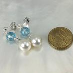 Oorbellen Zilver Parel - Aquamarijn - Southsea DR 9,2x10,5MM, Nieuw