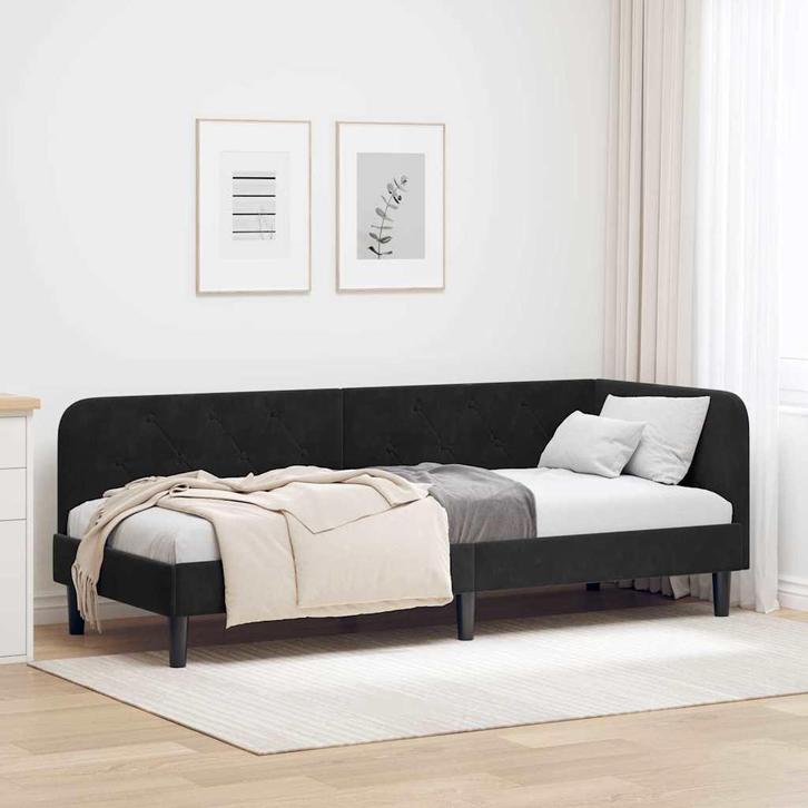 vidaXL Hoekbedframe met hoofdeinde Zwart 80 x 200 cm Fluweel, Huis en Inrichting, Slaapkamer | Bedden, Zwart, Nieuw, Stof, Verzenden
