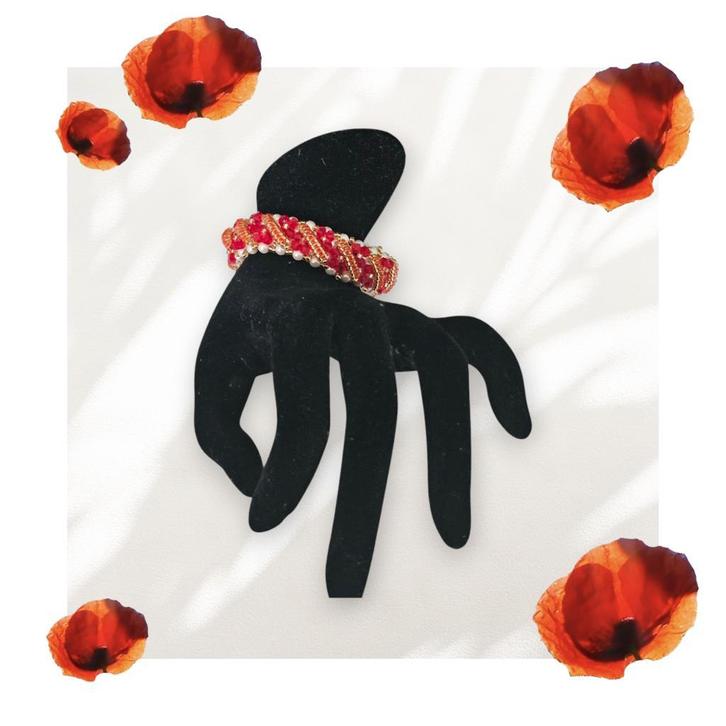 Prachtige Gaia Armband – Rode Biconen en amp; Witte Parels, Sieraden, Tassen en Uiterlijk, Antieke sieraden, Armband, Ophalen of Verzenden