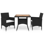 vidaXL 3-delige Tuinset poly rattan en massief hout zwart, 2 zitplaatsen, Nieuw, Tuinset, Verzenden