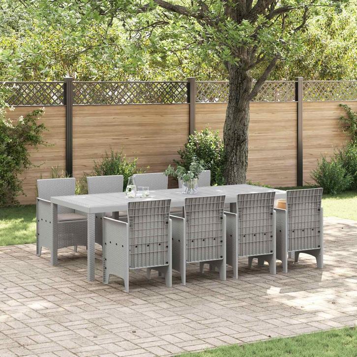 vidaXL Tuin Eetset 9 pcs Wit Polypropyleen, Tuin en Terras, Tuinsets en Loungesets, Nieuw, Verzenden
