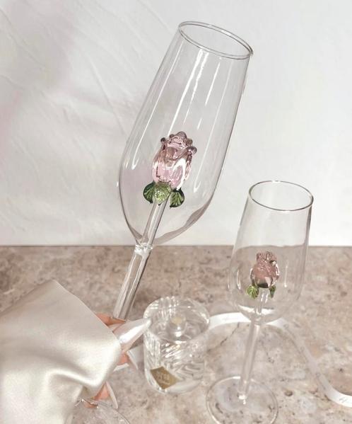 “Le Vie en Rose” Champangeglazen - Set van 2, Huis en Inrichting, Keuken | Servies, Nieuw, Glas, Verzenden