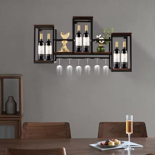 Industriële Wand Wijnrek – Hout en Metaal, 30 kg Draagkracht, Huis en Inrichting, Woonaccessoires | Wijnrekken, Nieuw, Verzenden