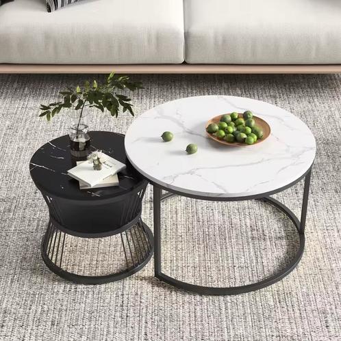 Nieuwe Moderne Ronde Salontafel Set – Wit en Zwart Design, Huis en Inrichting, Tafels | Salontafels, 50 tot 100 cm, Nieuw, Minder dan 50 cm
