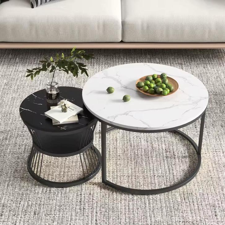 Nieuwe Moderne Ronde Salontafel Set – Wit en Zwart Design, Huis en Inrichting, Tafels | Salontafels, 50 tot 100 cm, Nieuw, Minder dan 50 cm