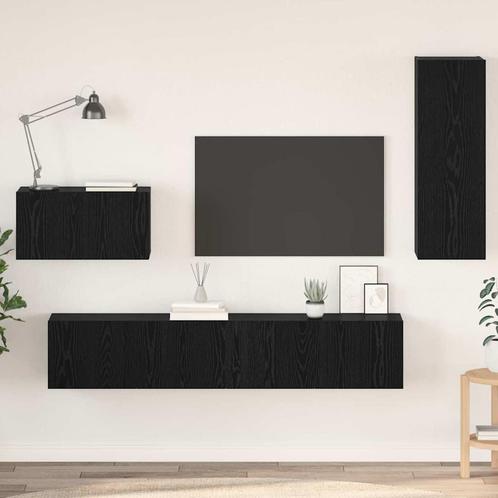 vidaXL Wand TV Kast Wandgemonteerd 4 pcs Zwart eiken 200 x, Huis en Inrichting, Kasten | Televisiemeubels, Nieuw, Overige houtsoorten