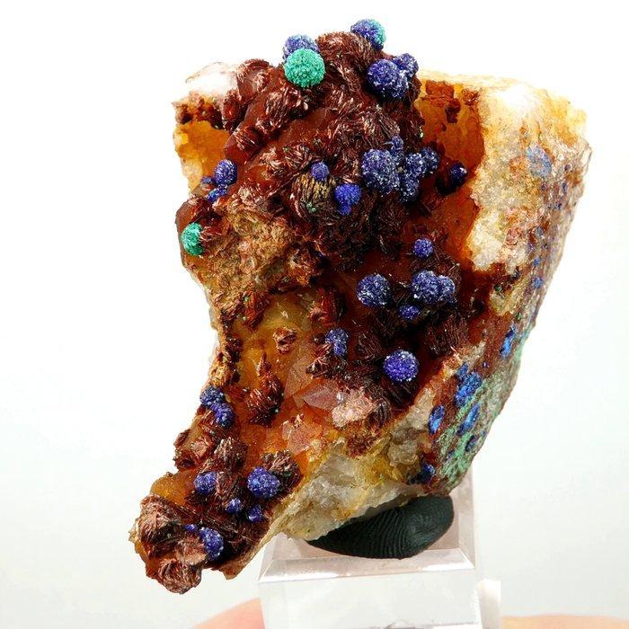 Azuriet- en malachietballen op kwarts en baryt met oxiden. -, Verzamelen, Mineralen en Fossielen