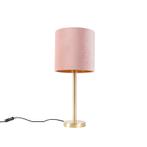 Romantische tafellamp messing met roze kap 25 cm - Simplo, Huis en Inrichting, Lampen | Tafellampen, Nieuw, Overige materialen