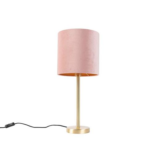 Romantische tafellamp messing met roze kap 25 cm - Simplo, Huis en Inrichting, Lampen | Tafellampen, Nieuw, Overige materialen