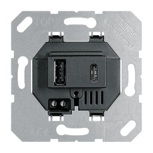 Jung USB Oplaadcontactdoos Type A en C Zwart - USB15CASW, Doe-het-zelf en Verbouw, Elektra en Kabels, Overige typen, Nieuw, Verzenden