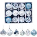 Kerstballen 12 stuks 6 cm Grijs-Zilver/Blauw, Nieuw, Verzenden