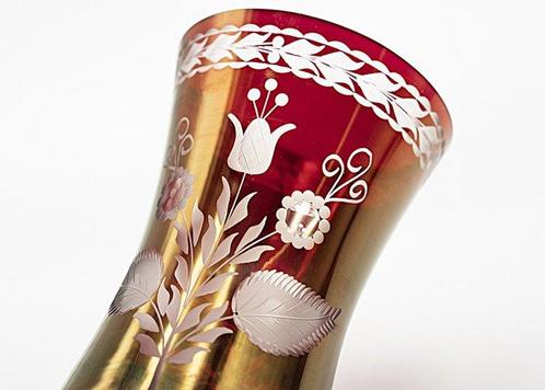 Art Nouveau Bohemian Engraved Glass Vase 1900 - Vaas - Glas, Antiek en Kunst, Antiek | Glas en Kristal
